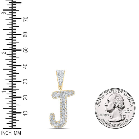 0.66 Ctw Natural Diamond Initial Letter Alphabet J Pendant in 10k Two-tone Gold