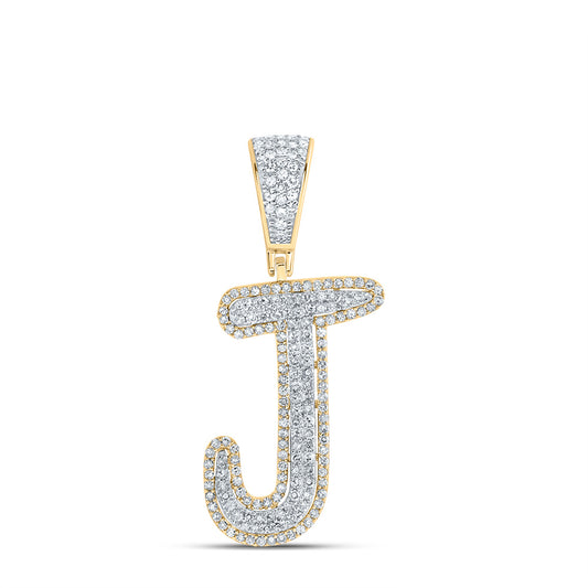 0.66 Ctw Natural Diamond Initial Letter Alphabet J Pendant in 10k Two-tone Gold