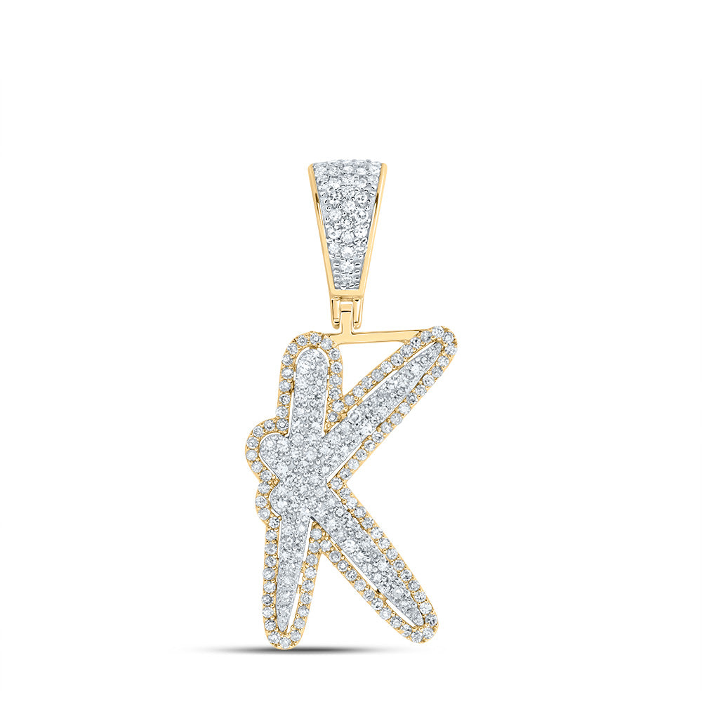 0.69 Ctw Natural Diamond Initial Letter Alphabet K Pendant in 10k Two-tone Gold