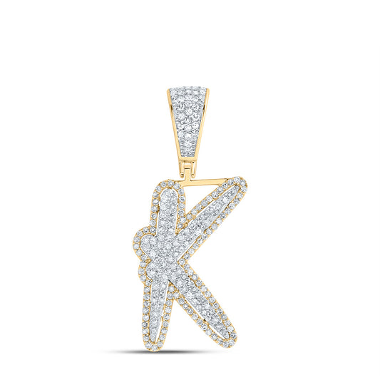 0.69 Ctw Natural Diamond Initial Letter Alphabet K Pendant in 10k Two-tone Gold