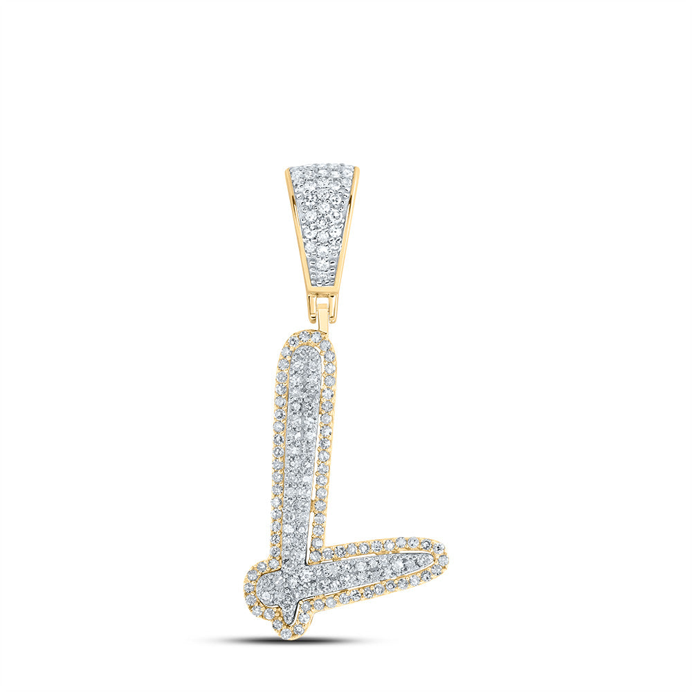 0.54 Ctw Natural Diamond Initial Letter Alphabet L Pendant in 10k Two-tone Gold