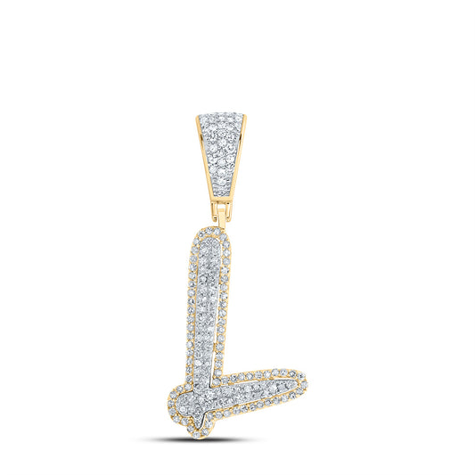 0.54 Ctw Natural Diamond Initial Letter Alphabet L Pendant in 10k Two-tone Gold