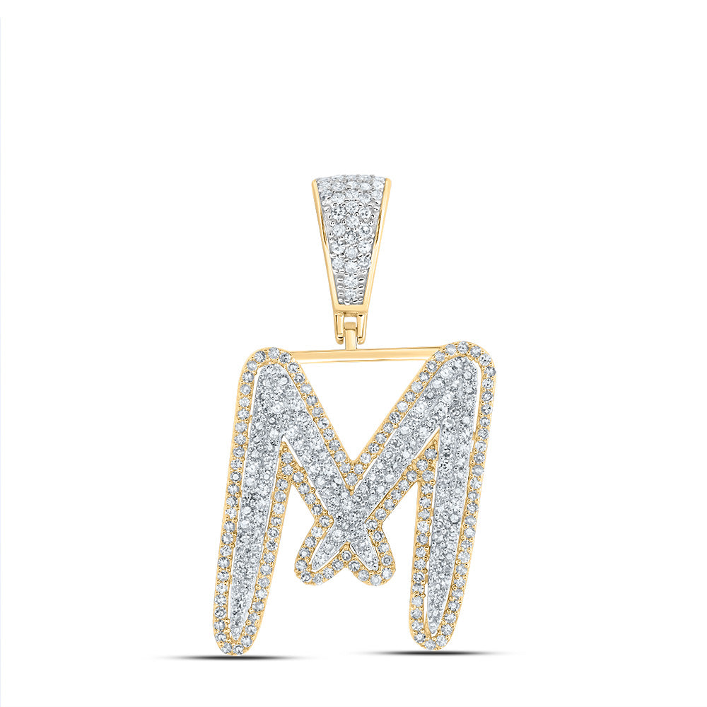 1.01 Ctw Natural Diamond Initial Letter Alphabet M Pendant in 10k Two-tone Gold