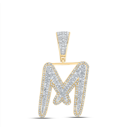 1.01 Ctw Natural Diamond Initial Letter Alphabet M Pendant in 10k Two-tone Gold