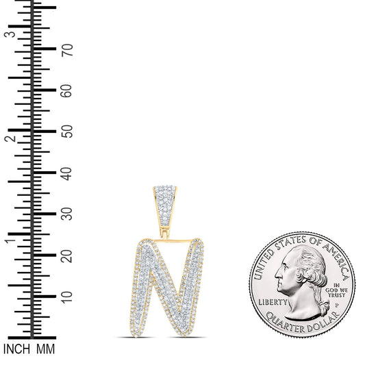 0.83 Ctw Natural Diamond Initial Letter Alphabet N Pendant in 10k Two-tone Gold