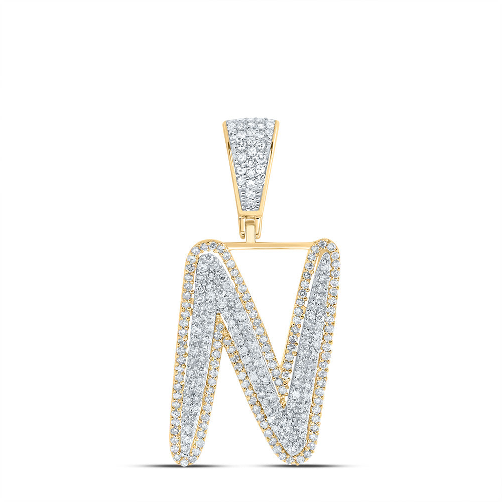 0.83 Ctw Natural Diamond Initial Letter Alphabet N Pendant in 10k Two-tone Gold