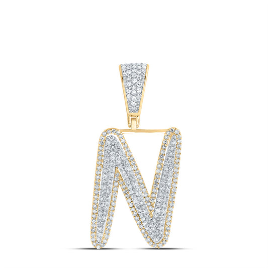 0.83 Ctw Natural Diamond Initial Letter Alphabet N Pendant in 10k Two-tone Gold