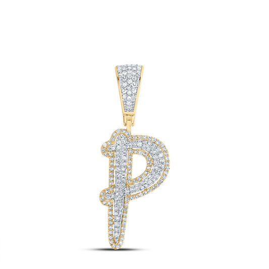 0.61 Ctw Natural Diamond Initial Letter Alphabet P Pendant in 10k Two-tone Gold