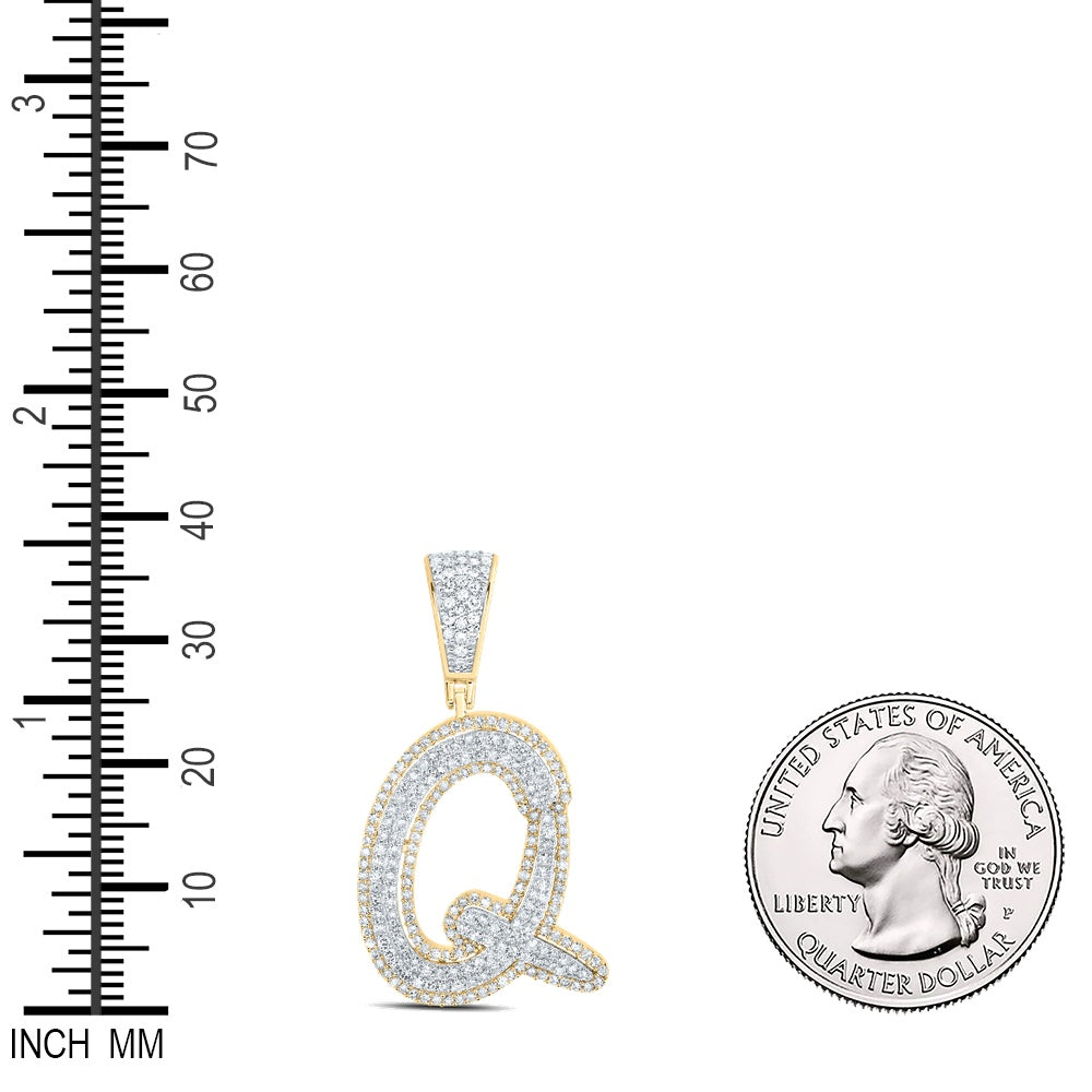 0.9 Ctw Natural Diamond Initial Letter Alphabet Q Pendant in 10k Two-tone Gold