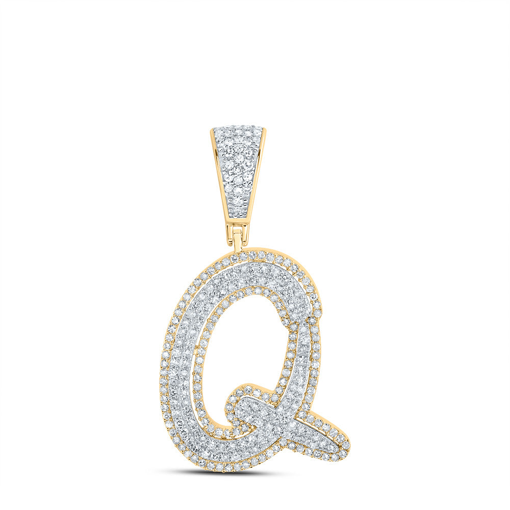 0.9 Ctw Natural Diamond Initial Letter Alphabet Q Pendant in 10k Two-tone Gold