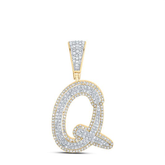 0.9 Ctw Natural Diamond Initial Letter Alphabet Q Pendant in 10k Two-tone Gold