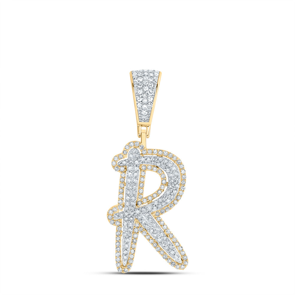 0.74 Ctw Natural Diamond Initial Letter Alphabet R Pendant in 10k Two-tone Gold