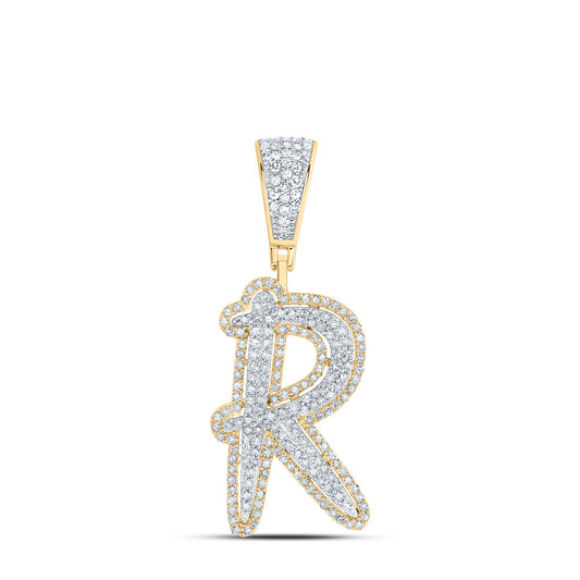 0.74 Ctw Natural Diamond Initial Letter Alphabet R Pendant in 10k Two-tone Gold