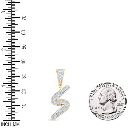 0.57 Ctw Natural Diamond Designer Initial Letter S Pendant in 10k Two-tone Gold