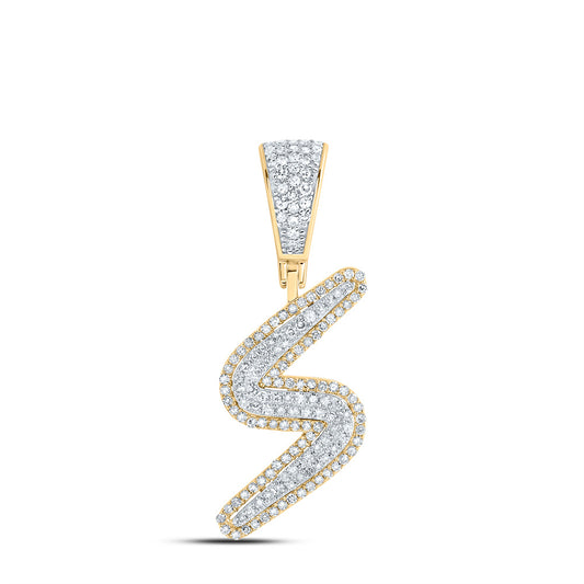 0.57 Ctw Natural Diamond Designer Initial Letter S Pendant in 10k Two-tone Gold