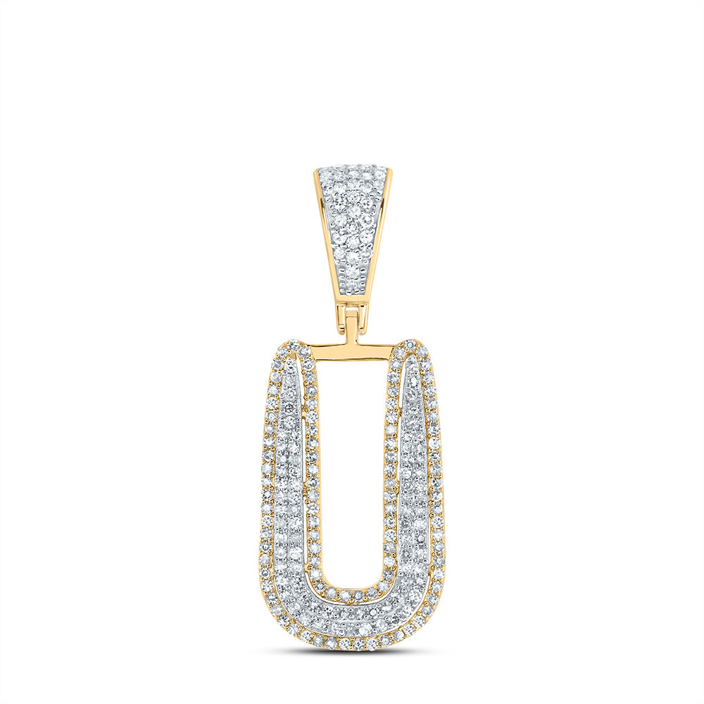 0.68 Ctw Natural Diamond Initial Letter Alphabet U Pendant in 10k Two-tone Gold