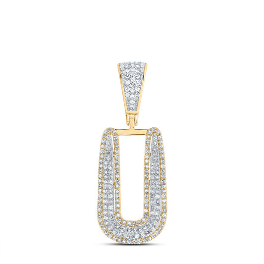 0.68 Ctw Natural Diamond Initial Letter Alphabet U Pendant in 10k Two-tone Gold