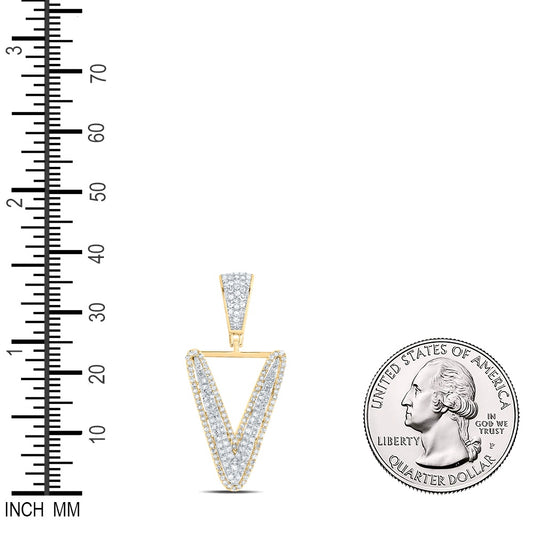 0.62 Ctw Natural Diamond Initial Letter Alphabet V Pendant in 10k Two-tone Gold