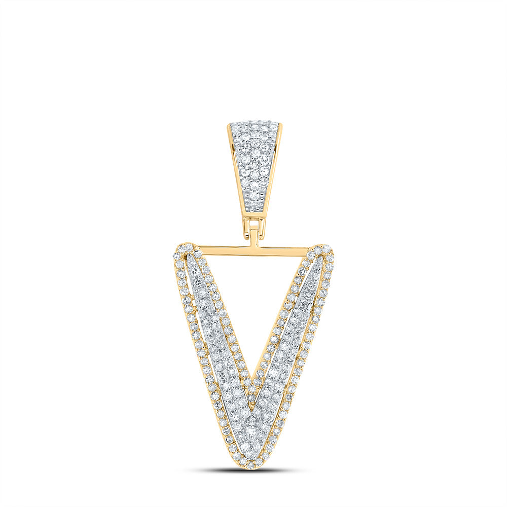 0.62 Ctw Natural Diamond Initial Letter Alphabet V Pendant in 10k Two-tone Gold