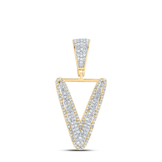 0.62 Ctw Natural Diamond Initial Letter Alphabet V Pendant in 10k Two-tone Gold