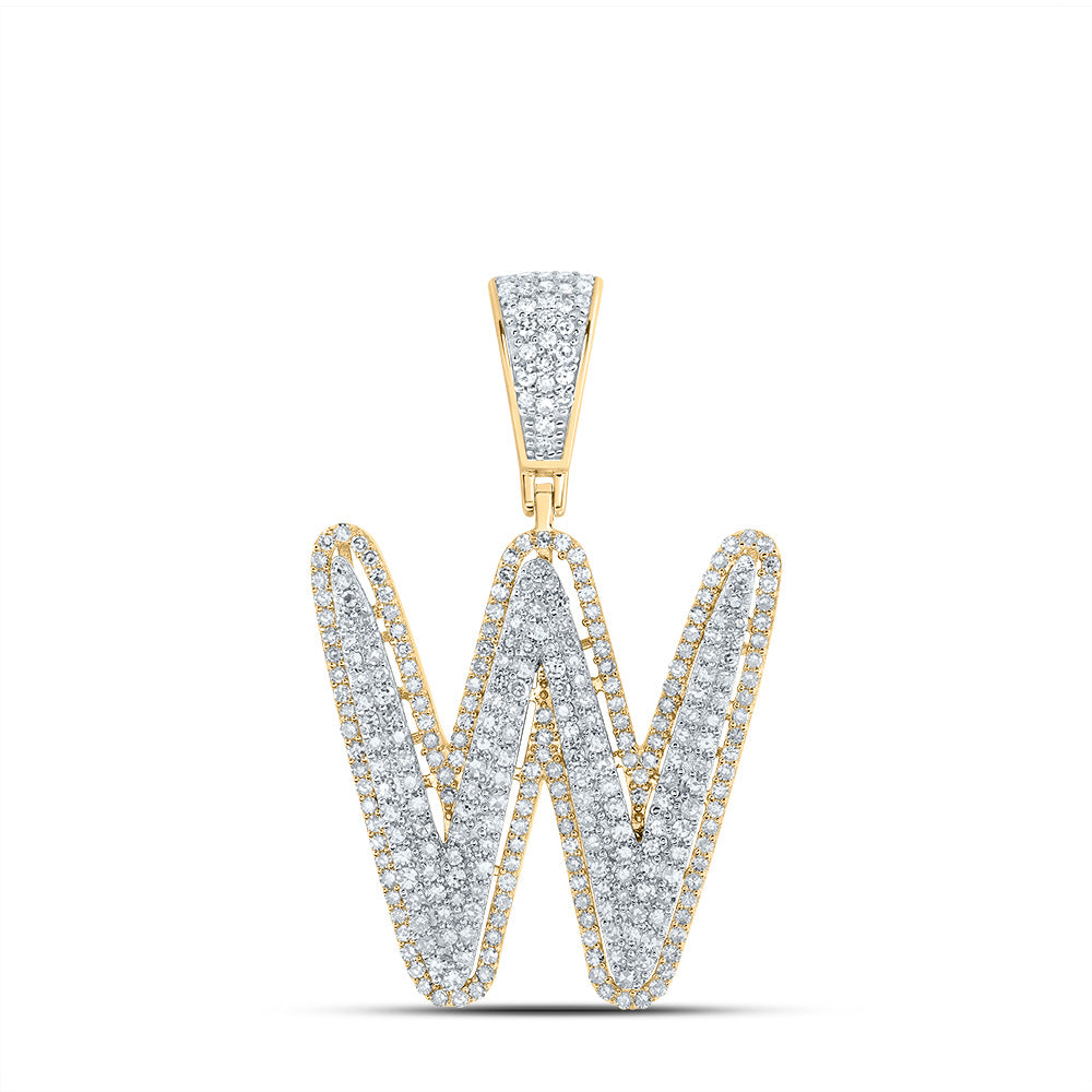 1.06 Ctw Natural Diamond Initial Letter Alphabet W Pendant in 10k Two-tone Gold
