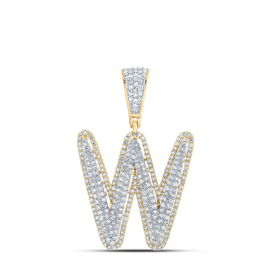 1.06 Ctw Natural Diamond Initial Letter Alphabet W Pendant in 10k Two-tone Gold
