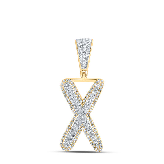 0.66 Ctw Natural Diamond Initial Letter Alphabet X Pendant in 10k Two-tone Gold
