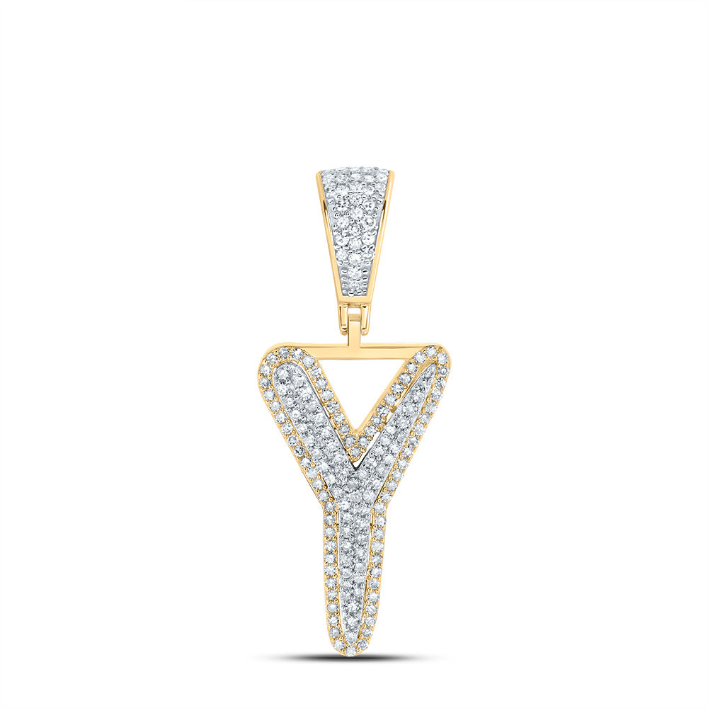 0.55 Ctw Natural Diamond Initial Letter Alphabet Y Pendant in 10k Two-tone Gold