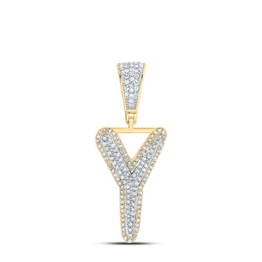 0.55 Ctw Natural Diamond Initial Letter Alphabet Y Pendant in 10k Two-tone Gold