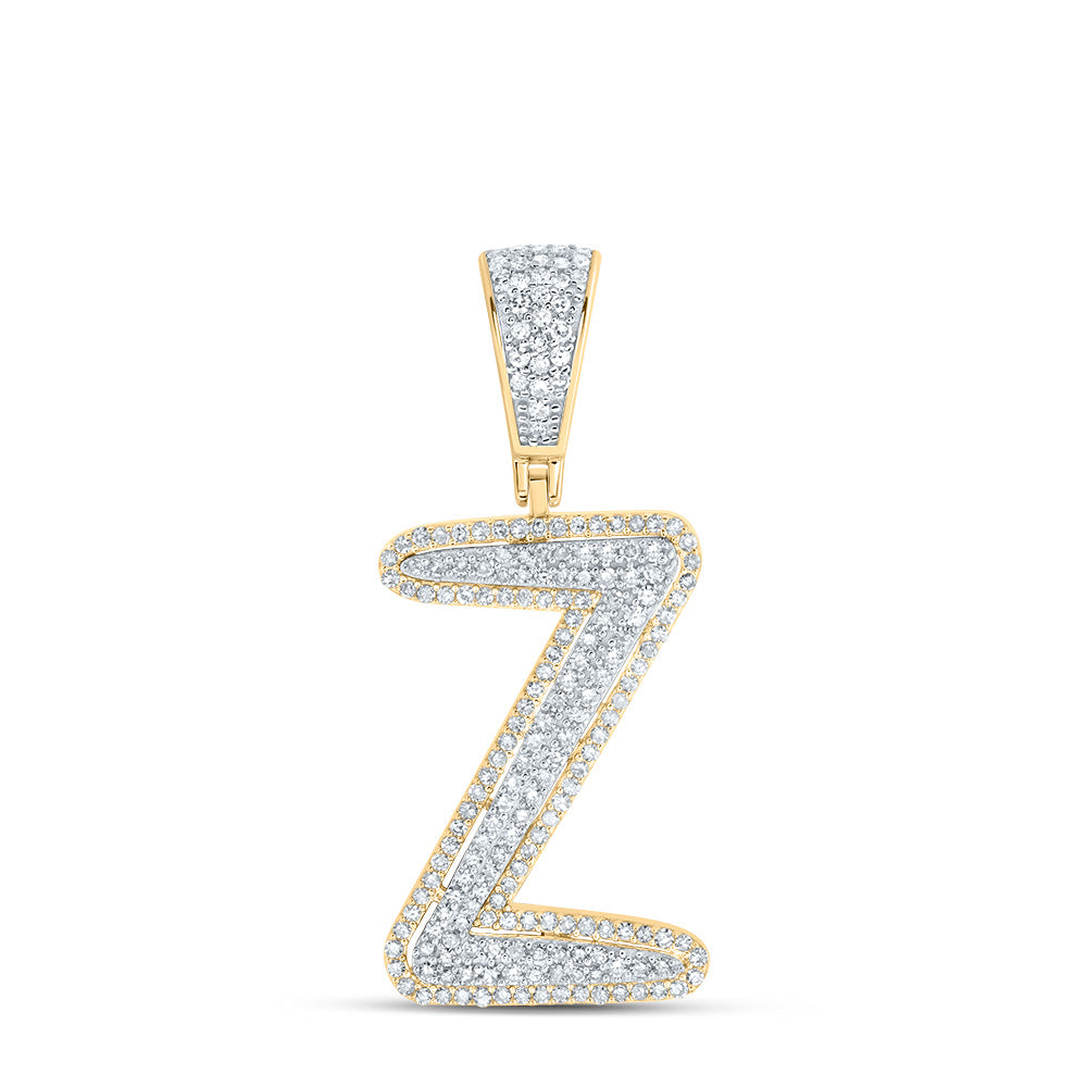 0.71 Ctw Natural Diamond Initial Letter Alphabet Z Pendant in 10k Two-tone Gold