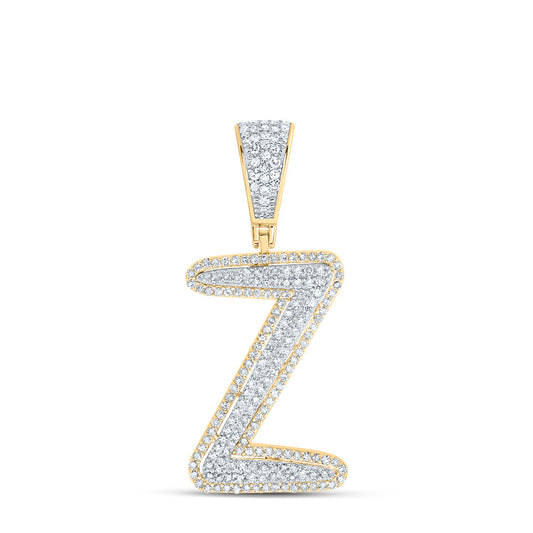 0.71 Ctw Natural Diamond Initial Letter Alphabet Z Pendant in 10k Two-tone Gold