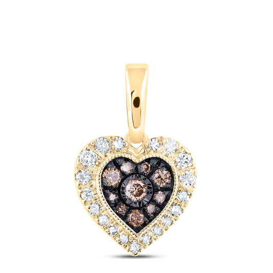 0.23 Ctw Natural Diamond Brown Heart Pendant in 10k Yellow Gold