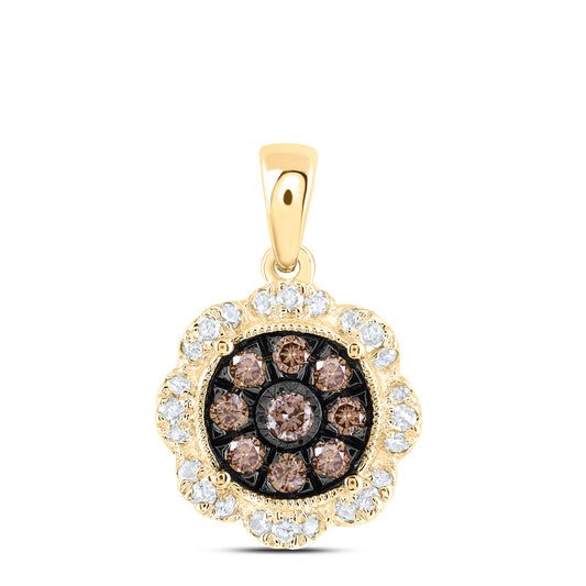 0.3 Ctw Natural Diamond Brown Round Shape Pendant in 10k Yellow Gold