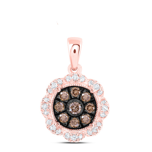 0.31 Ctw Natural Diamond Brown Round Shape Pendant in 10k Rose Gold