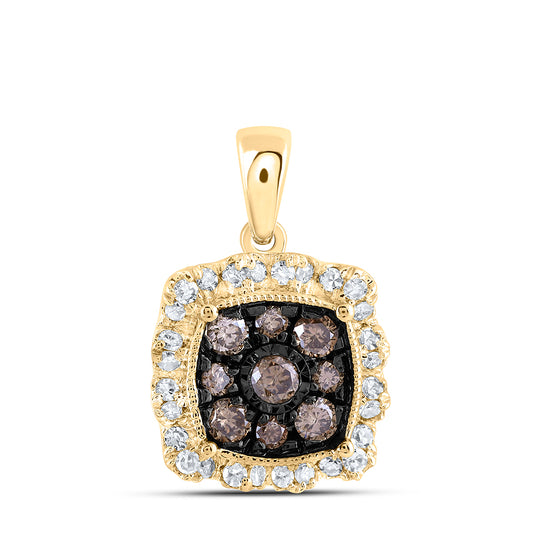 0.38 Ctw Natural Diamond Brown Square Pendant in 10k Yellow Gold