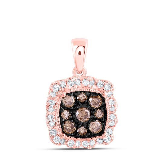 0.38 Ctw Natural Diamond Brown Square Pendant in 10k Rose Gold