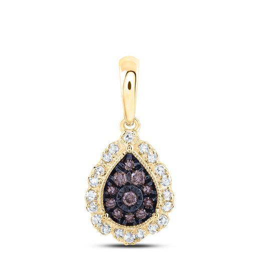 0.22 Ctw Natural Diamond Teardrop Brown Pendant in 10k Yellow Gold