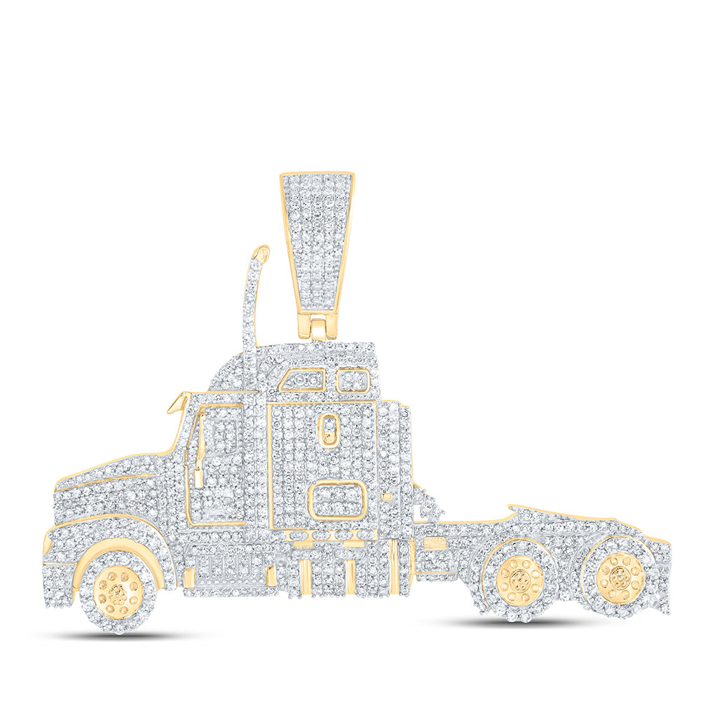 2.47 Ctw Natural Diamond Semi-Trailer Truck Auto Pendant in 10k Yellow Gold