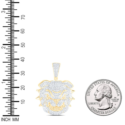 1.09 Ctw Natural Diamond Bulldog Dog Animal Pendant in 10k Yellow Gold