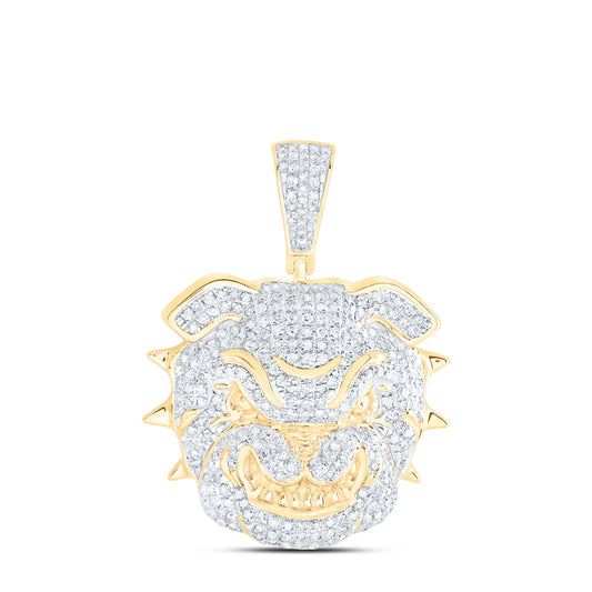 1.09 Ctw Natural Diamond Bulldog Dog Animal Pendant in 10k Yellow Gold