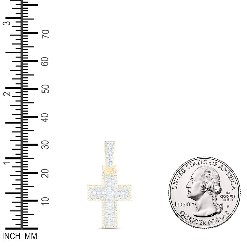 0.61 Ctw Natural Diamond Cluster Hiphop Cross Pendant in 10k Yellow Gold