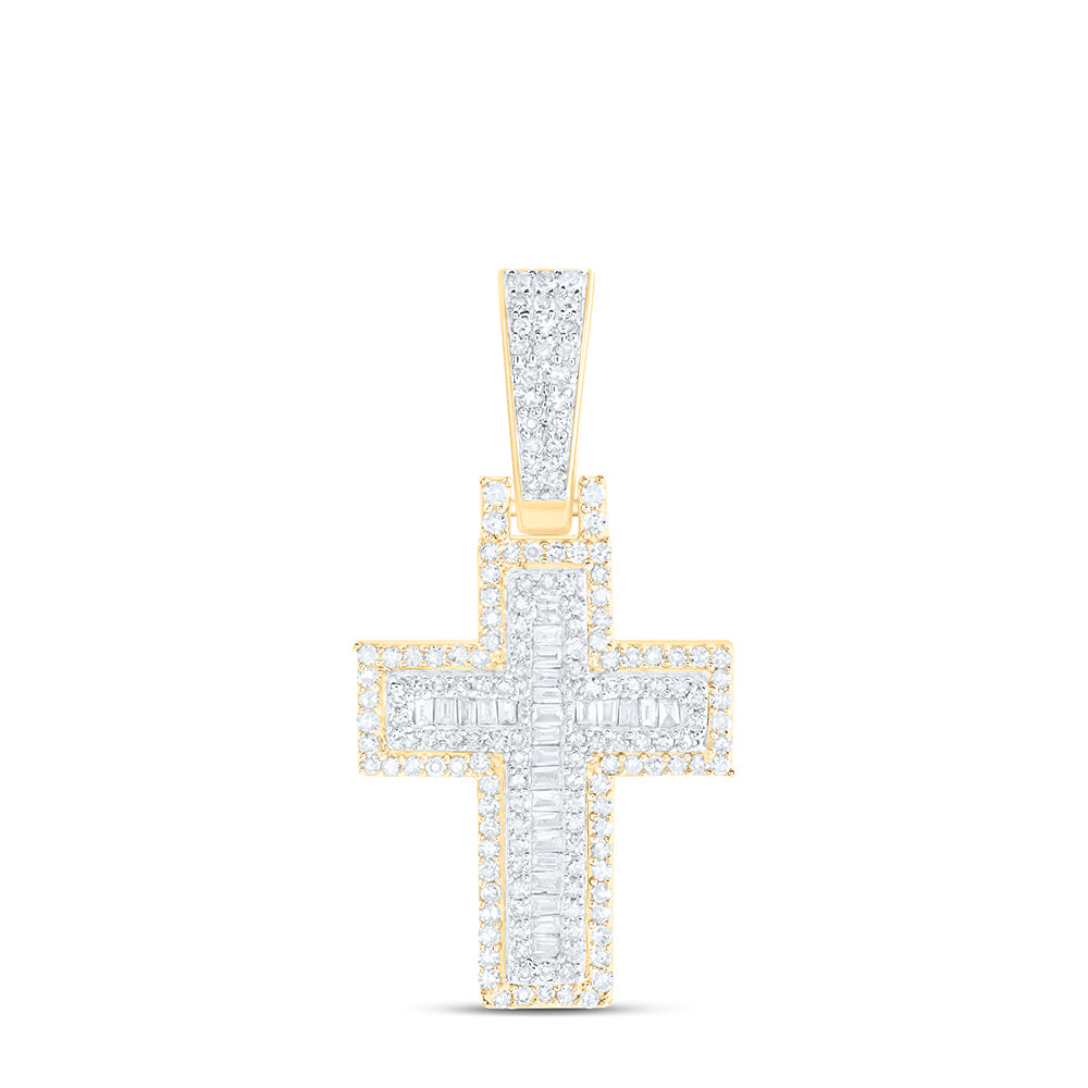 0.61 Ctw Natural Diamond Cluster Hiphop Cross Pendant in 10k Yellow Gold
