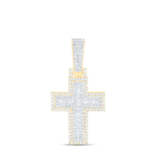 0.61 Ctw Natural Diamond Cluster Hiphop Cross Pendant in 10k Yellow Gold