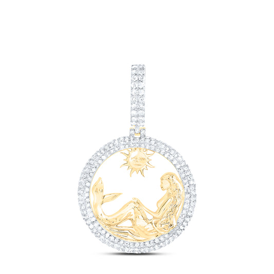 1.08 Ctw Natural Diamond Mermaid Circle Pendant in 10k Yellow Gold