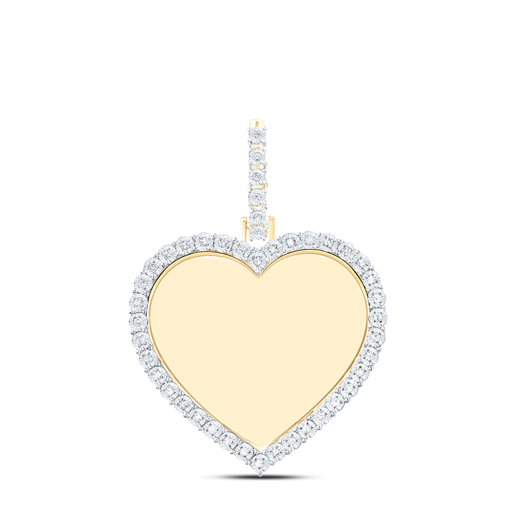 0.13 Ctw Natural Diamond Heart Memory Picture Frame Pendant in 10k Yellow Gold