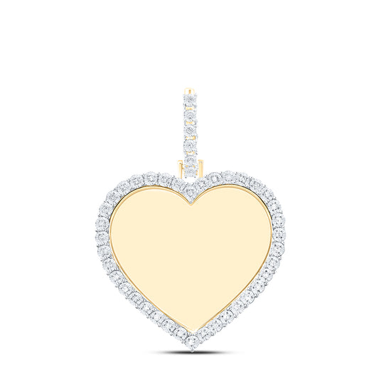 0.13 Ctw Natural Diamond Heart Memory Picture Frame Pendant in 10k Yellow Gold