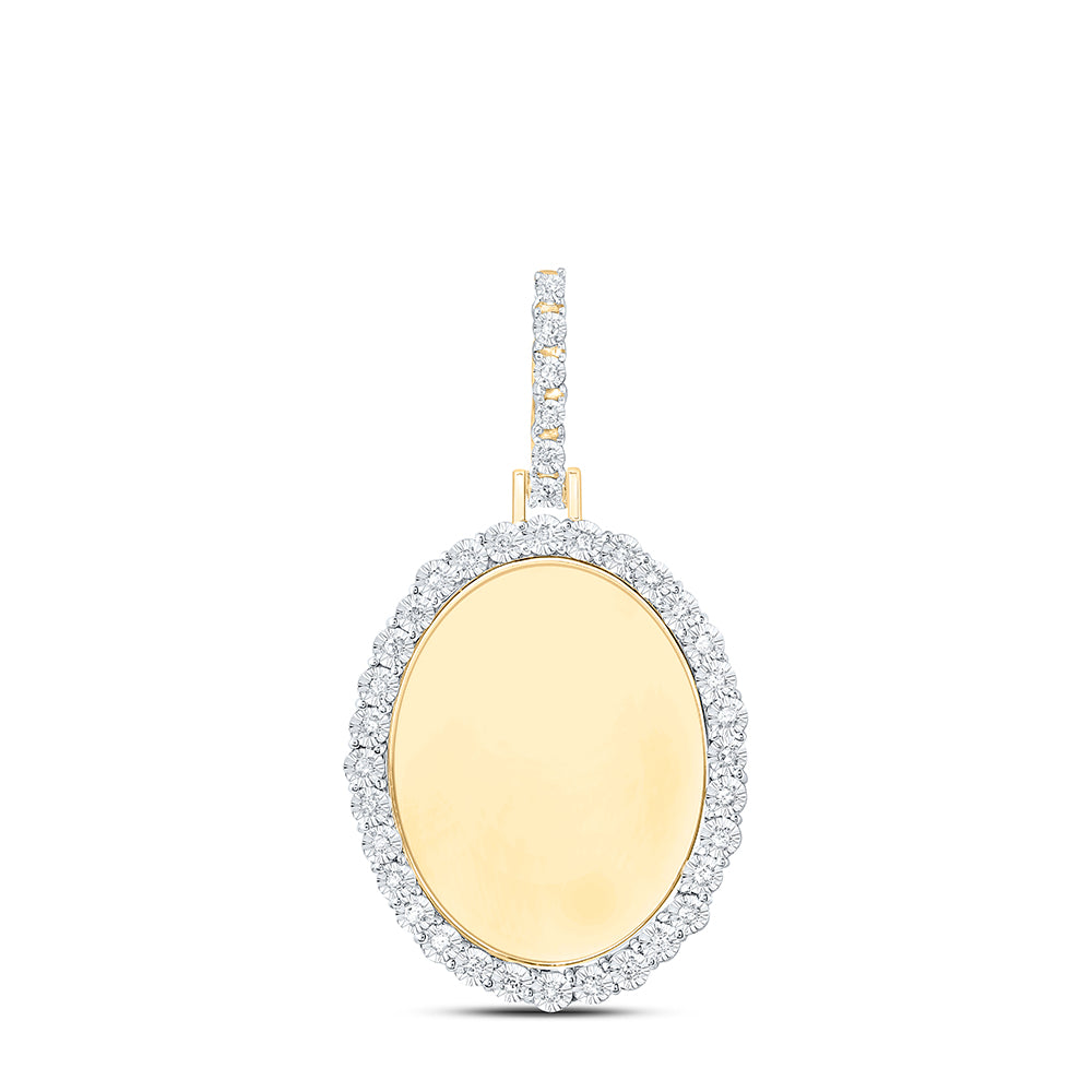 0.11 Ctw Natural Diamond Oval Memory Picture Frame Pendant in 10k Yellow Gold