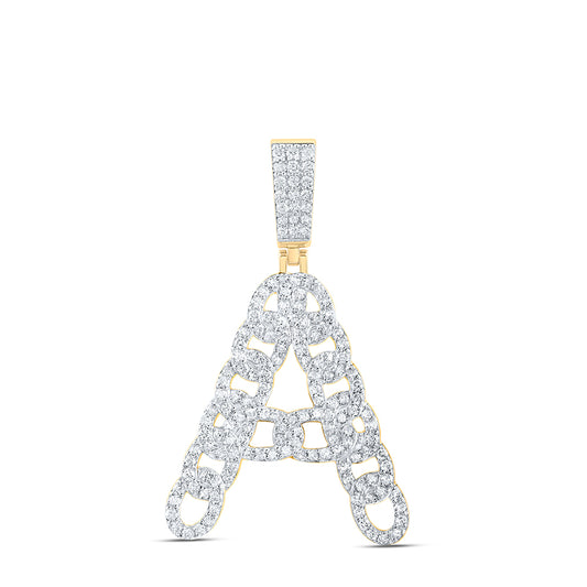 1.09 Ctw Natural Diamond Curb Link Initial Letter Alphabet A Pendant in 10k Yellow Gold