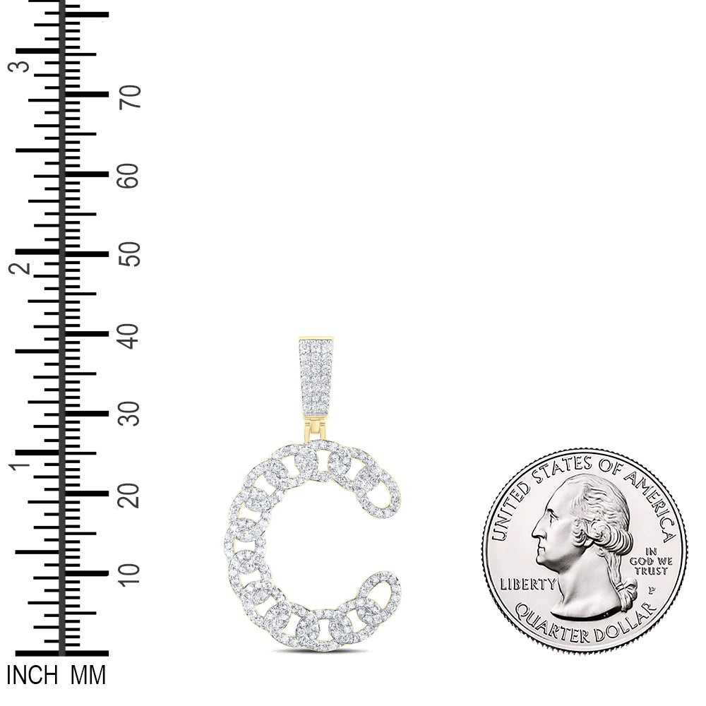 0.99 Ctw Natural Diamond Curb Link Initial Letter Alphabet C Pendant in 10k Yellow Gold