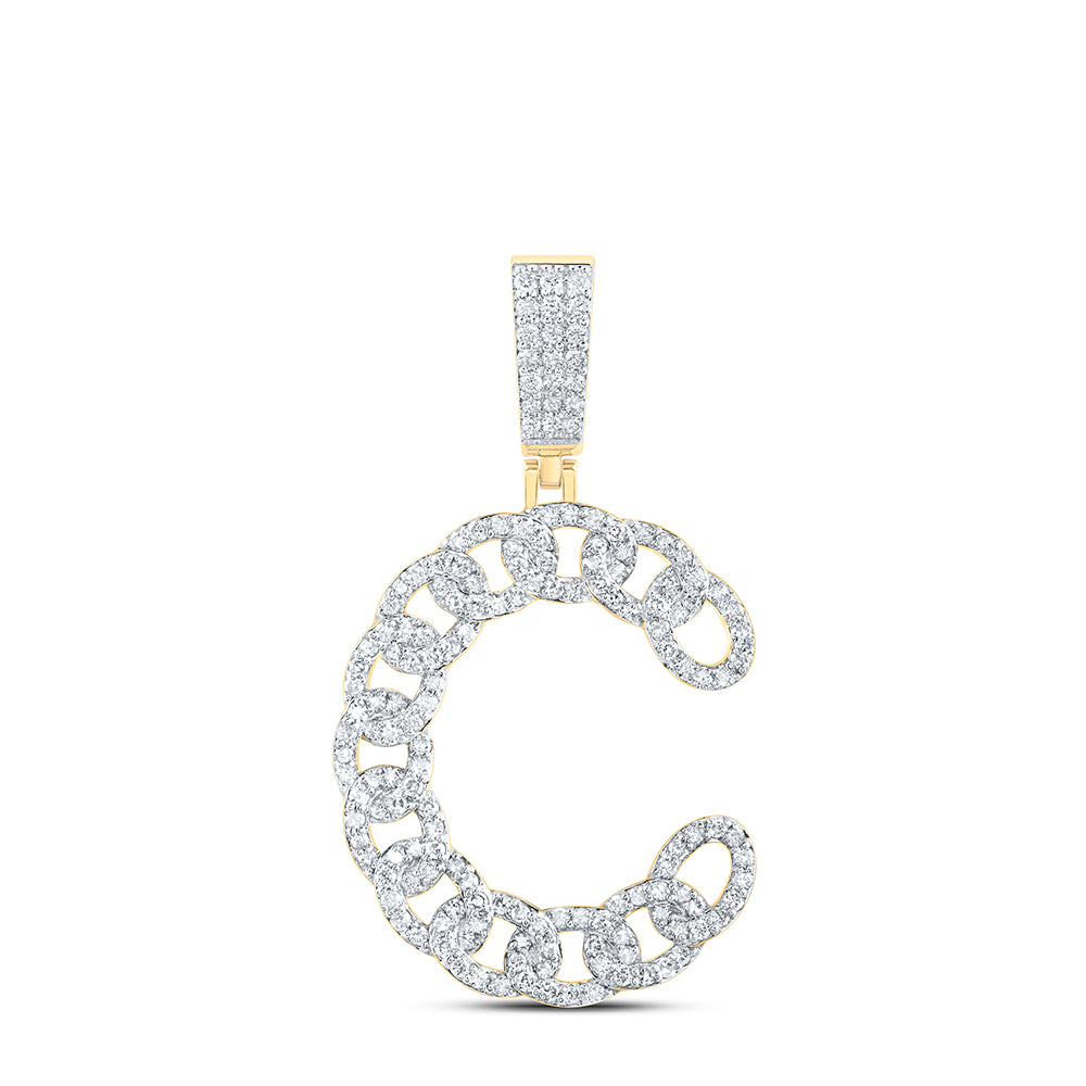 0.99 Ctw Natural Diamond Curb Link Initial Letter Alphabet C Pendant in 10k Yellow Gold